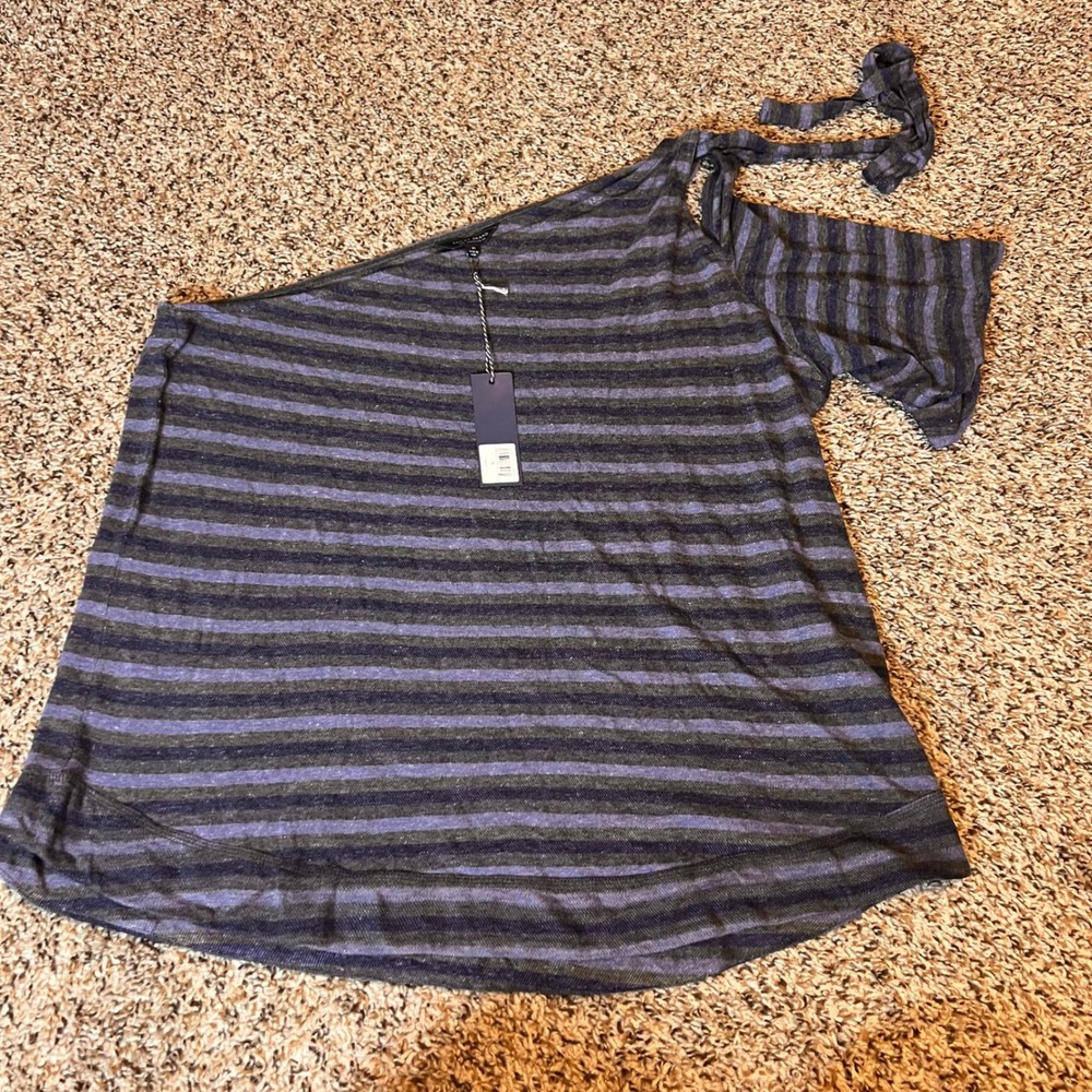 Lucky Brand One Shoulder Top Striped Tie Neck Casual Blouse 1X
